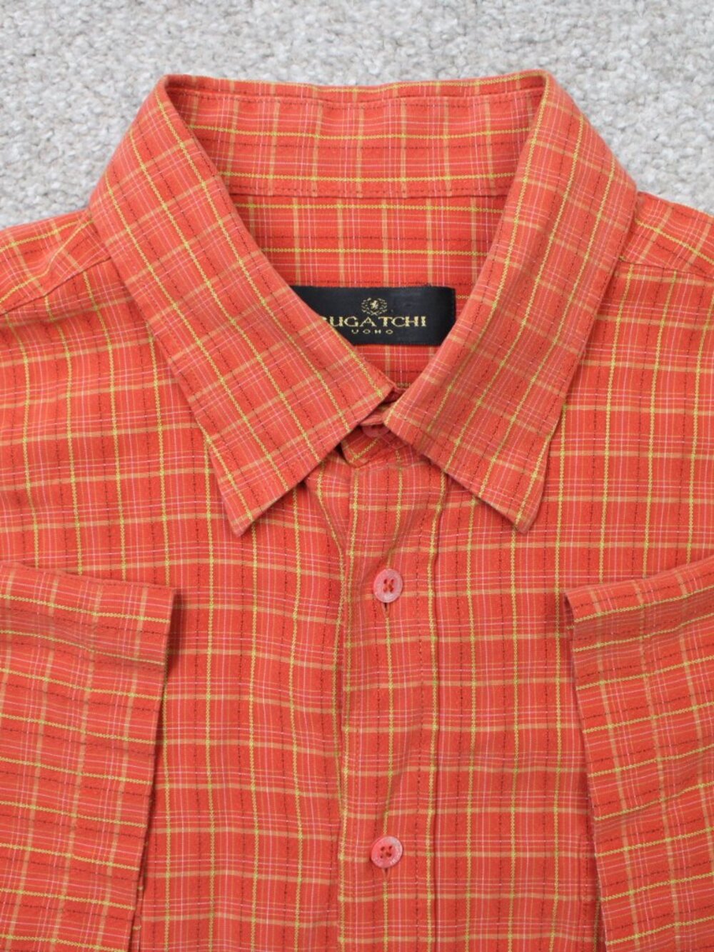 Bugatchi Uomo Shirt Mens XL‎ Orange Modal Rayon/Poly Short Sleeve Button Down